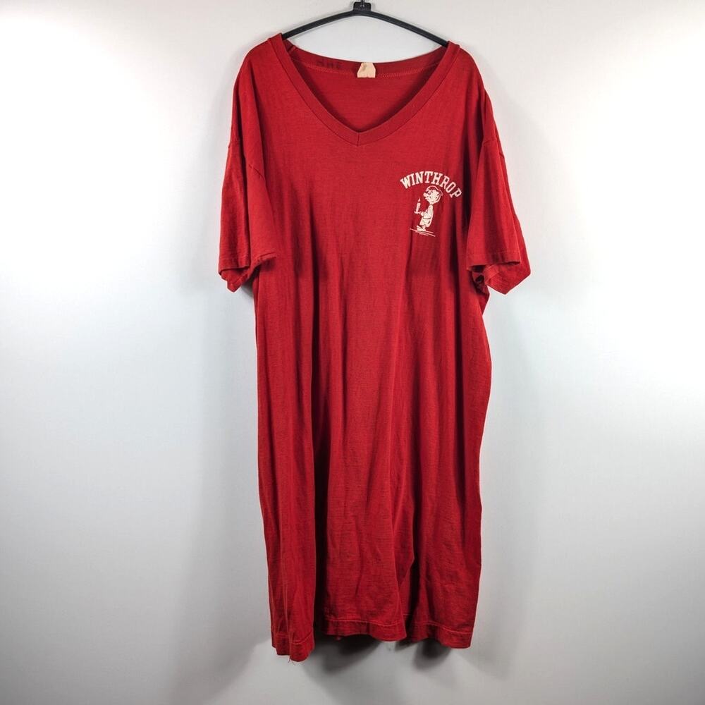 Vintage Champion Knitwear Winthrop University T-Shirt Dress L Red 70s College